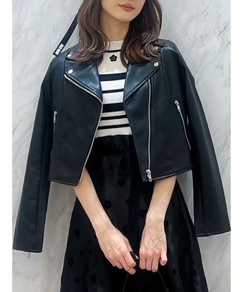 MERCURYDUO(マーキュリーデュオ)の「フェイクレザーコンパクトライダースジャケット(ライダースジャケット・レディース・ライトグレー/ブラック/ホワイト/アイボリー/オフホワイト・FREE/X-SMALL)」の11枚目の写真