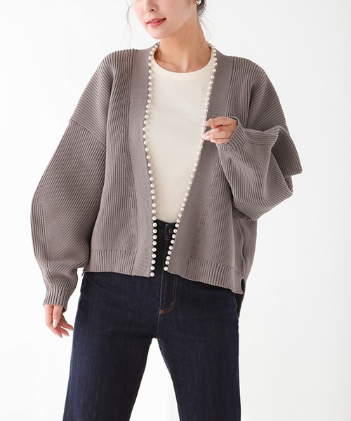 Fit more(フィットモア)の「ボリュームスリーブパールニットカーディガン(カーディガン/ボレロ・レディース・ブラック/グレー・FREE)」の2枚目の写真