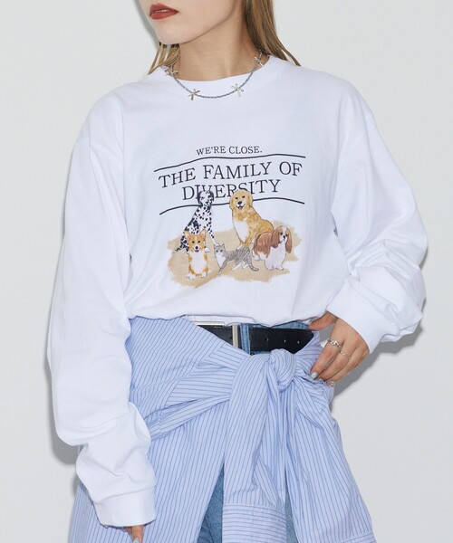 Firsthand（ファーストハンド）の「Firsthand/ファーストハンド USAコットンアニマルプリントT / ロンT / 長袖プリントTシャツ（Tシャツ/カットソー・レディース・ホワイト/チャコールグレー・ONE SIZE）」の7枚目の写真