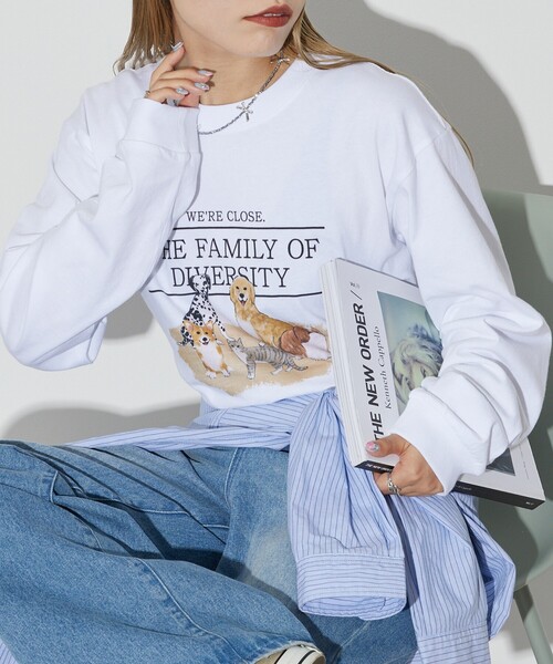 Firsthand（ファーストハンド）の「Firsthand/ファーストハンド USAコットンアニマルプリントT / ロンT / 長袖プリントTシャツ（Tシャツ/カットソー・レディース・ホワイト/チャコールグレー・ONE SIZE）」の12枚目の写真