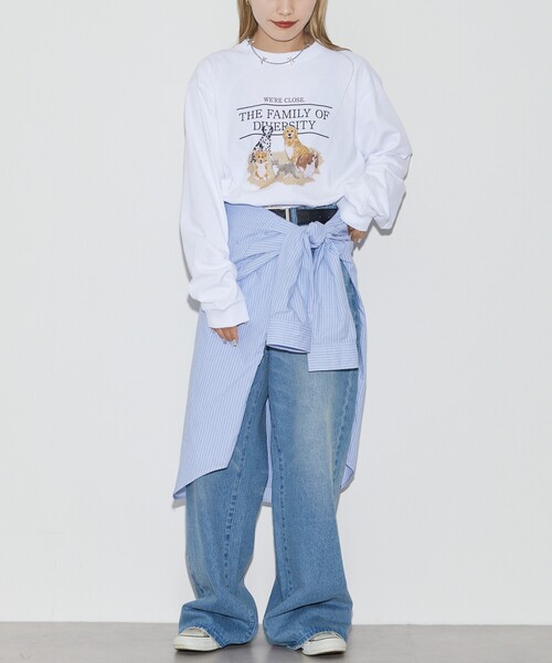 Firsthand（ファーストハンド）の「Firsthand/ファーストハンド USAコットンアニマルプリントT / ロンT / 長袖プリントTシャツ（Tシャツ/カットソー・レディース・ホワイト/チャコールグレー・ONE SIZE）」の3枚目の写真