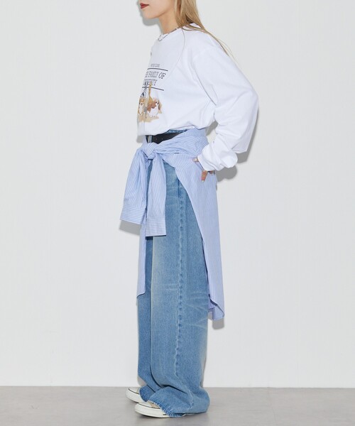 Firsthand（ファーストハンド）の「Firsthand/ファーストハンド USAコットンアニマルプリントT / ロンT / 長袖プリントTシャツ（Tシャツ/カットソー・レディース・ホワイト/チャコールグレー・ONE SIZE）」の4枚目の写真