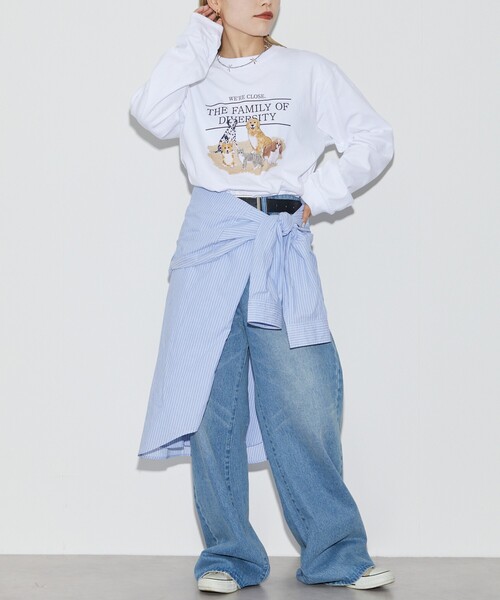 Firsthand（ファーストハンド）の「Firsthand/ファーストハンド USAコットンアニマルプリントT / ロンT / 長袖プリントTシャツ（Tシャツ/カットソー・レディース・ホワイト/チャコールグレー・ONE SIZE）」の6枚目の写真