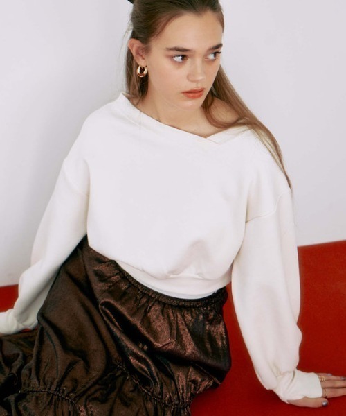 archives（アルシーヴ）の「ダンボールオフショルプルオーバー（スウェット・レディース・チャコールグレー/ブラック/アイボリー・MEDIUM）」の2枚目の写真