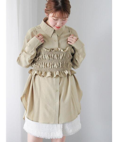 ehka sopo(エヘカソポ)の「ビスチェセットシャツ(シャツ/ブラウス・レディース・キナリ/グリーン/ブラック・F)」の1枚目の写真