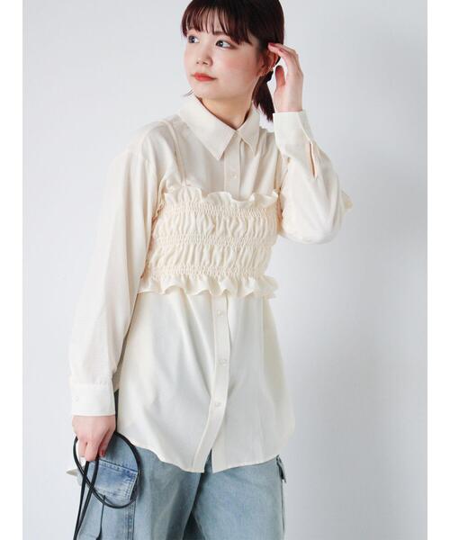 ehka sopo(エヘカソポ)の「ビスチェセットシャツ(シャツ/ブラウス・レディース・キナリ/グリーン/ブラック・F)」の2枚目の写真