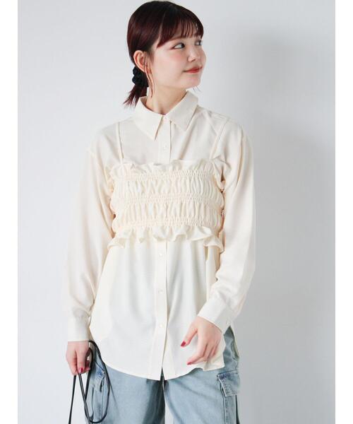 ehka sopo(エヘカソポ)の「ビスチェセットシャツ(シャツ/ブラウス・レディース・キナリ/グリーン/ブラック・F)」の5枚目の写真