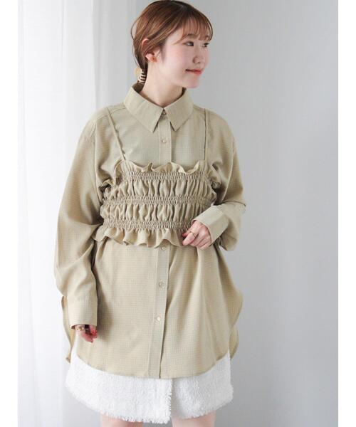 ehka sopo(エヘカソポ)の「ビスチェセットシャツ(シャツ/ブラウス・レディース・キナリ/グリーン/ブラック・F)」の14枚目の写真