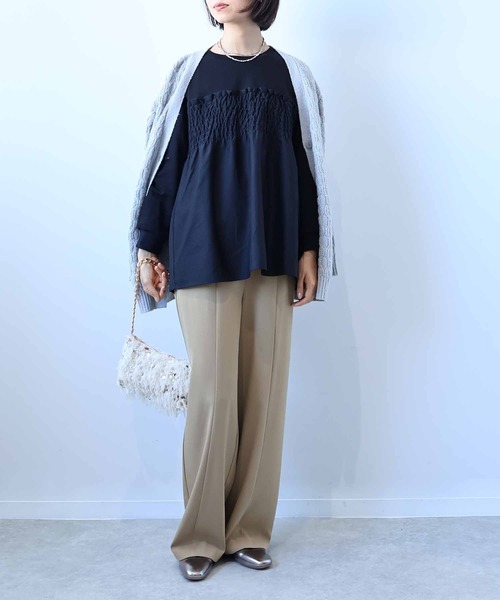 leswel（レスウェル）の「【L～5L 大きいサイズ】ビスチェ風重ねプルオーバー（Tシャツ/カットソー・レディース・クリーム/ブラック/カーキ・LL/3L/4L/5L/L）」の14枚目の写真