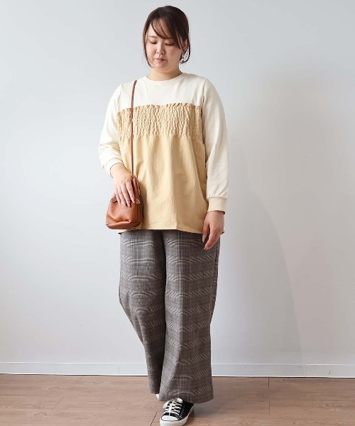 leswel（レスウェル）の「【L～5L 大きいサイズ】ビスチェ風重ねプルオーバー（Tシャツ/カットソー・レディース・クリーム/ブラック/カーキ・LL/3L/4L/5L/L）」の7枚目の写真