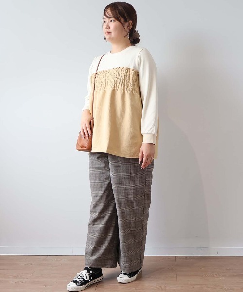 leswel（レスウェル）の「【L～5L 大きいサイズ】ビスチェ風重ねプルオーバー（Tシャツ/カットソー・レディース・クリーム/ブラック/カーキ・LL/3L/4L/5L/L）」の4枚目の写真