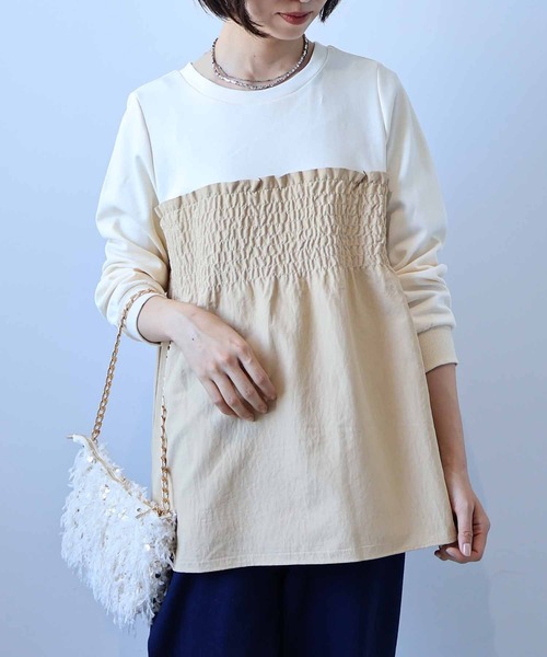 leswel（レスウェル）の「【L～5L 大きいサイズ】ビスチェ風重ねプルオーバー（Tシャツ/カットソー・レディース・クリーム/ブラック/カーキ・LL/3L/4L/5L/L）」の5枚目の写真