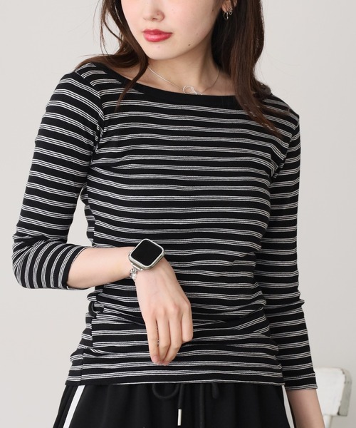 MILLER（ミラー）の「R.P.miller/ミラー Panel ribbed Q/S boat neck ボートネックTシャツ ロンT 2026新作　再入荷（Tシャツ/カットソー・レディース・ブラック/ホワイト/グリーン系/タン/レッド/ブラック系・FREE）」の4枚目の写真