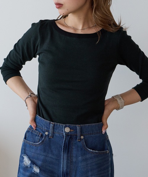 MILLER（ミラー）の「R.P.miller/ミラー Panel ribbed Q/S boat neck ボートネックTシャツ ロンT 2026新作　再入荷（Tシャツ/カットソー・レディース・ブラック/ホワイト/グリーン系/タン/レッド/ブラック系・FREE）」の6枚目の写真