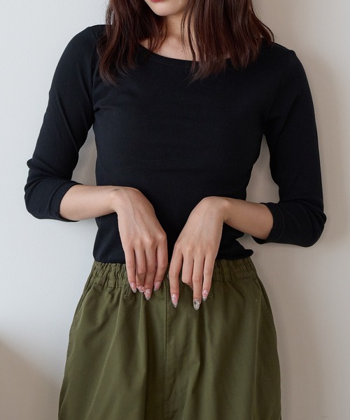 MILLER（ミラー）の「R.P.miller/ミラー Panel ribbed Q/S boat neck ボートネックTシャツ ロンT 2026新作　再入荷（Tシャツ/カットソー・レディース・ブラック/ホワイト/グリーン系/タン/レッド/ブラック系・FREE）」の3枚目の写真