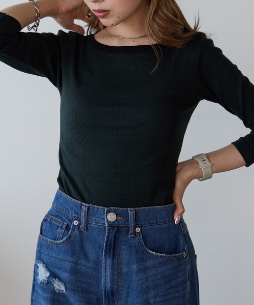 MILLER（ミラー）の「R.P.miller/ミラー Panel ribbed Q/S boat neck ボートネックTシャツ ロンT 2026新作　再入荷（Tシャツ/カットソー・レディース・ブラック/ホワイト/グリーン系/タン/レッド/ブラック系・FREE）」の10枚目の写真