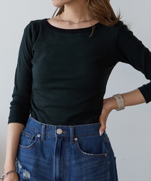 MILLER（ミラー）の「R.P.miller/ミラー Panel ribbed Q/S boat neck ボートネックTシャツ ロンT 2026新作　再入荷（Tシャツ/カットソー・レディース・ブラック/ホワイト/グリーン系/タン/レッド/ブラック系・FREE）」の11枚目の写真