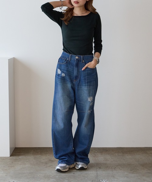 MILLER（ミラー）の「R.P.miller/ミラー Panel ribbed Q/S boat neck ボートネックTシャツ ロンT 2026新作　再入荷（Tシャツ/カットソー・レディース・ブラック/ホワイト/グリーン系/タン/レッド/ブラック系・FREE）」の12枚目の写真
