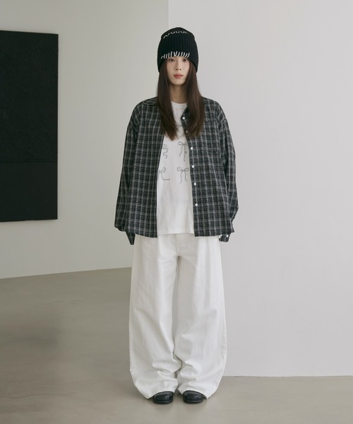 UNE MANSION（ユヌマンション）の「ユニークステッチ刺繍ニットビニー（ニットキャップ/ビーニー・レディース・ブラック/ブラウン・ONE SIZE）」の6枚目の写真