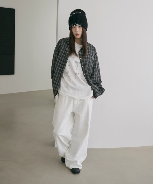 UNE MANSION（ユヌマンション）の「ユニークステッチ刺繍ニットビニー（ニットキャップ/ビーニー・レディース・ブラック/ブラウン・ONE SIZE）」の9枚目の写真