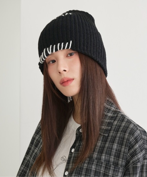 UNE MANSION（ユヌマンション）の「ユニークステッチ刺繍ニットビニー（ニットキャップ/ビーニー・レディース・ブラック/ブラウン・ONE SIZE）」の15枚目の写真