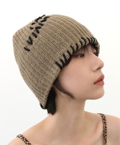 UNE MANSION（ユヌマンション）の「ユニークステッチ刺繍ニットビニー（ニットキャップ/ビーニー・レディース・ブラック/ブラウン・ONE SIZE）」の22枚目の写真