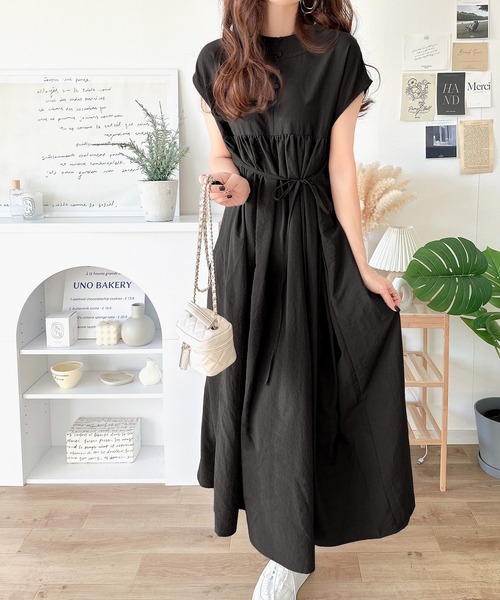 ワンピース L セール】大人のナチュラルスタイル。前後2WAYギャザー使いロングフレア