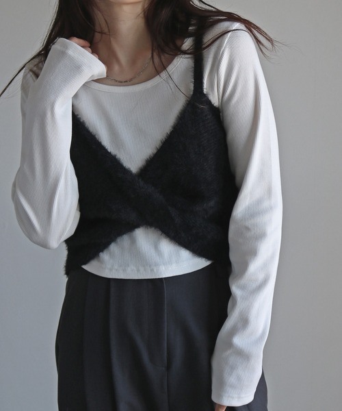 COURO（コウロ）の「ショートフェザーツイストビスチェ（ベスト・レディース・アイボリー/ブラック/グレー/ベージュ・M）」の10枚目の写真