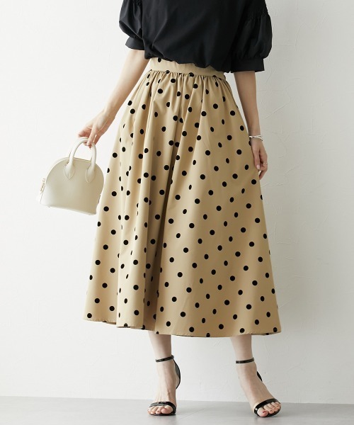 nissen（ニッセン）の「ドット柄フロッキースカート（スカート・レディース・ブラック/ベージュ・LL/S/M/L）」の10枚目の写真