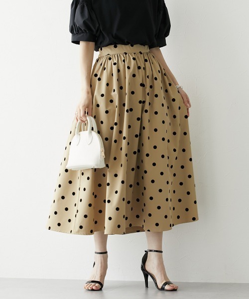 nissen（ニッセン）の「ドット柄フロッキースカート（スカート・レディース・ブラック/ベージュ・LL/S/M/L）」の12枚目の写真
