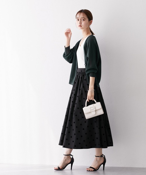 nissen（ニッセン）の「ドット柄フロッキースカート（スカート・レディース・ブラック/ベージュ・LL/S/M/L）」の6枚目の写真
