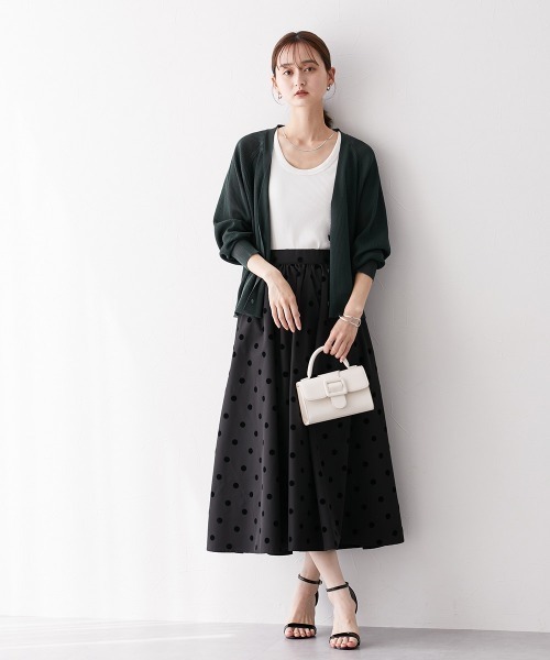 nissen（ニッセン）の「ドット柄フロッキースカート（スカート・レディース・ブラック/ベージュ・LL/S/M/L）」の8枚目の写真