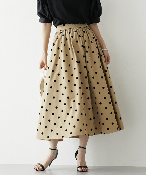 nissen（ニッセン）の「ドット柄フロッキースカート（スカート・レディース・ブラック/ベージュ・LL/S/M/L）」の9枚目の写真