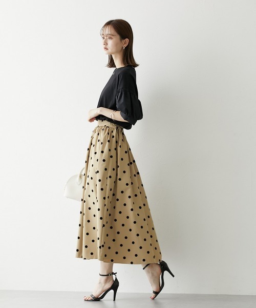 nissen（ニッセン）の「ドット柄フロッキースカート（スカート・レディース・ブラック/ベージュ・LL/S/M/L）」の16枚目の写真