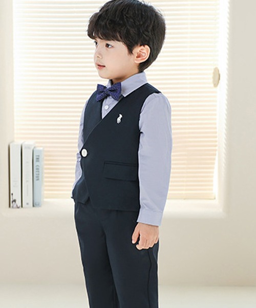 セール】キッズスーツ 長袖シャツ+ワンポイント刺繍ベスト+