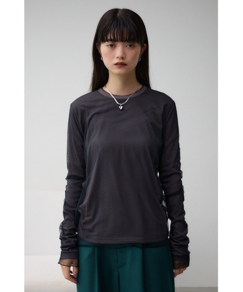 アンティカ　ロングスカート　アズールバイマウジーTシャツ セール】チュールレイヤードロングTシャツ（Tシャツ/カットソー