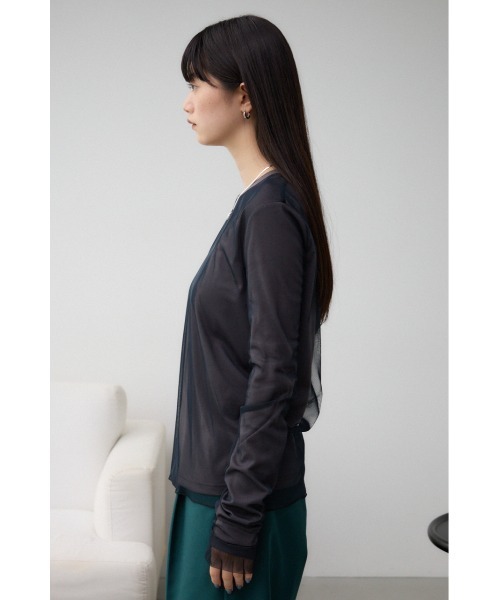 AZUL by moussy（アズールバイマウジー）の「チュールレイヤードロングTシャツ（Tシャツ/カットソー・レディース・チャコールグレー/ライトグレー/オフホワイト・FREE）」の8枚目の写真