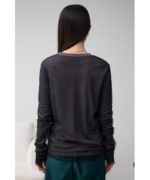 AZUL by moussy（アズールバイマウジー）の「チュールレイヤードロングTシャツ（Tシャツ/カットソー・レディース・チャコールグレー/ライトグレー/オフホワイト・FREE）」の9枚目の写真