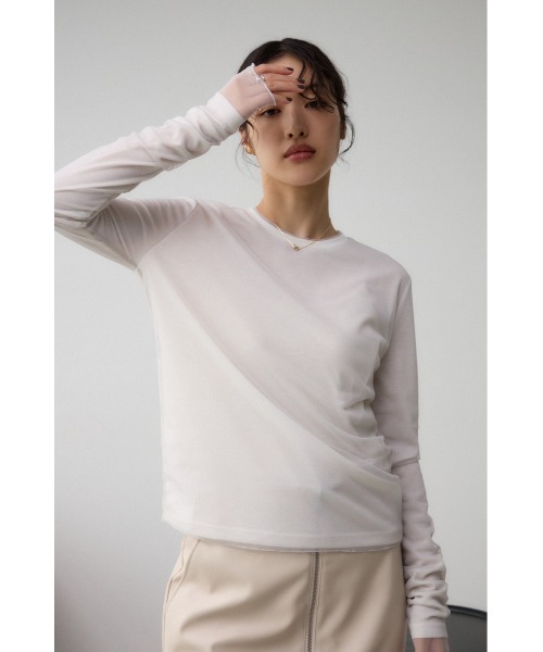 AZUL by moussy（アズールバイマウジー）の「チュールレイヤードロングTシャツ（Tシャツ/カットソー・レディース・チャコールグレー/ライトグレー/オフホワイト・FREE）」の16枚目の写真