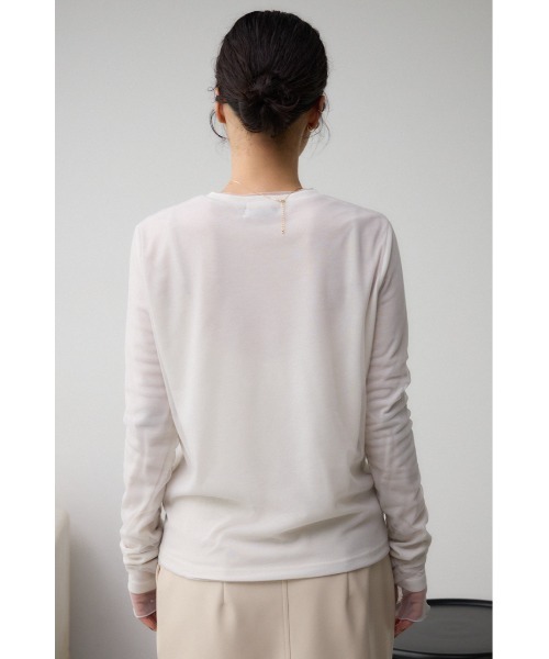 AZUL by moussy（アズールバイマウジー）の「チュールレイヤードロングTシャツ（Tシャツ/カットソー・レディース・チャコールグレー/ライトグレー/オフホワイト・FREE）」の20枚目の写真