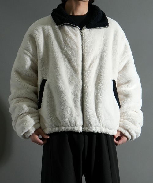 美品❤️ラインストーン❤️Black&White ボアフリースジャケット ブルゾン セール】shaggy fleece short blouson/シャギーフリース ショート ボア
