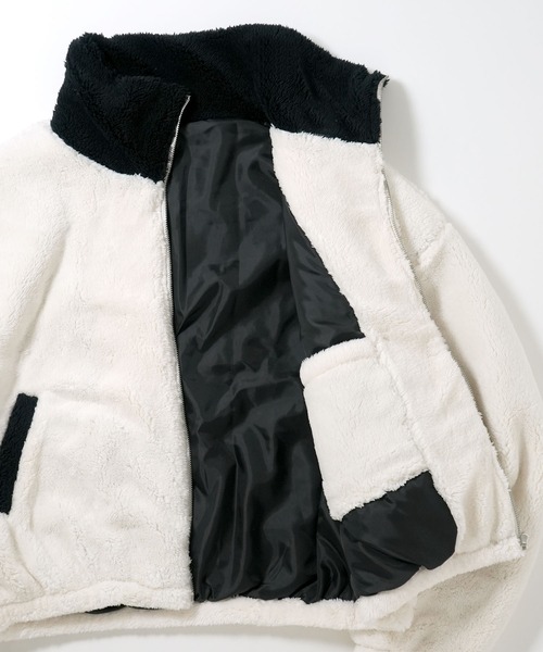 美品❤️ラインストーン❤️Black&White ボアフリースジャケット ブルゾン Starting Over（スターティングオーバー）の「shaggy fleece