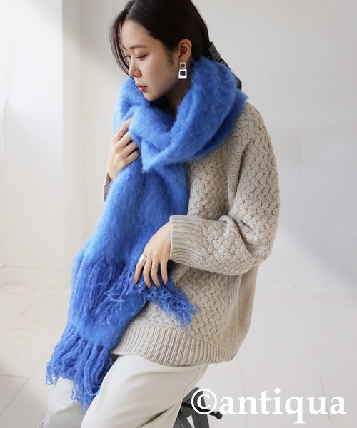 antiqua(アンティカ)の「フリンジマフラー(マフラー・レディース・オレンジ/イエロー/ブルー・ONESIZE)」の7枚目の写真