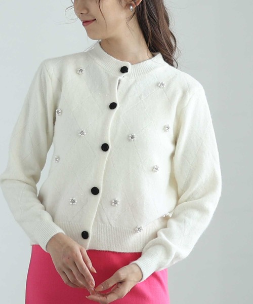 Sawa a la mode(サワアラモード)の「ダイヤ柄ラメニットカーディガン(カーディガン/ボレロ・レディース・ブラック/レッド/ホワイト・FREE)」の1枚目の写真