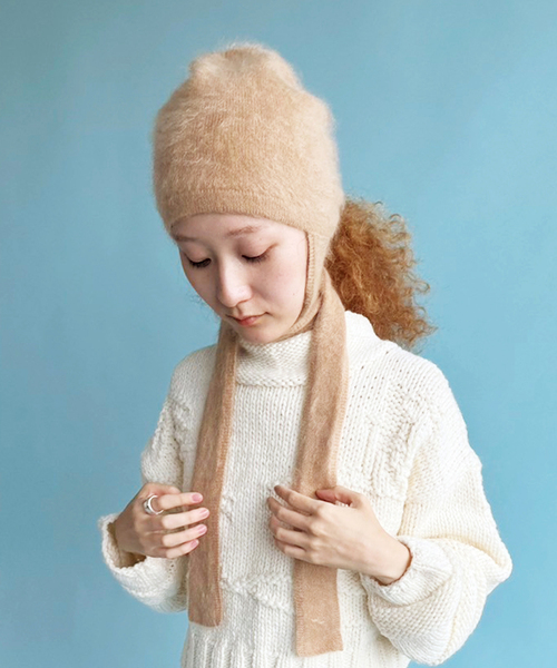 EDIT. FOR LULU(エディットフォールル)の「【LISA YANG/リサ・ヤン】Brushed Tied Hood(ニットキャップ/ビーニー・レディース・ブラウン/ブラック・FREE)」の2枚目の写真