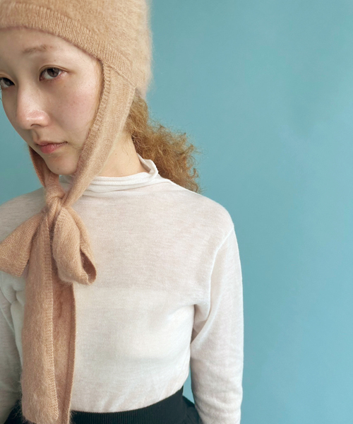 EDIT. FOR LULU(エディットフォールル)の「【LISA YANG/リサ・ヤン】Brushed Tied Hood(ニットキャップ/ビーニー・レディース・ブラウン/ブラック・FREE)」の9枚目の写真