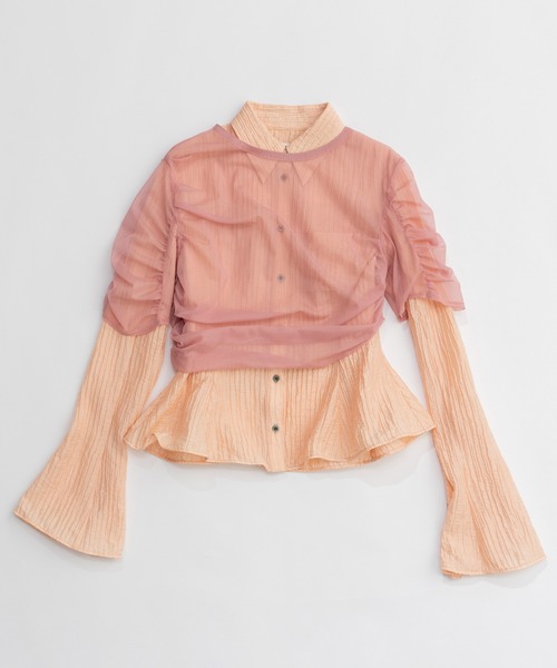 チュールレイヤードフリルヘムジャガードシャツ / Tulle layered