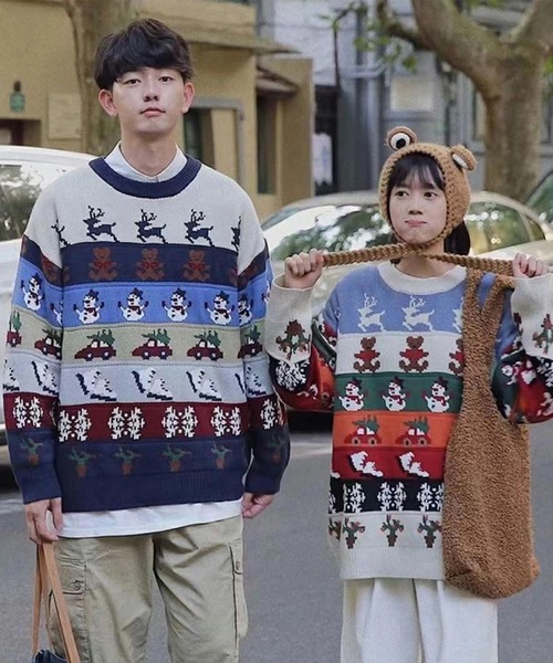 WESTSEA(ウエストシー)の「トナカイ 雪だるま ベアー ノルディック柄 ニットプルオーバー(ニット/セーター・メンズ・アイボリー/ネイビー・FREE)」の8枚目の写真