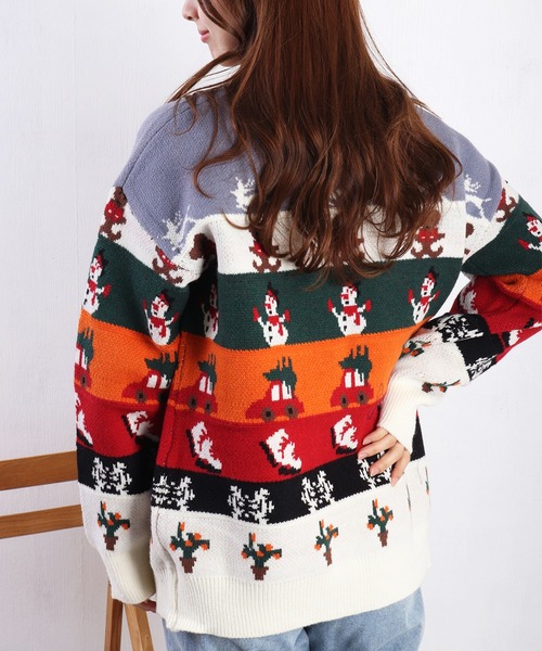 日本製✩ウール95%✩ブルーフォックス✩ノーカラー✩ファー取り外し可能 セール】 【WOMEN】【ウォッシャブル】ノルディック柄裏付き