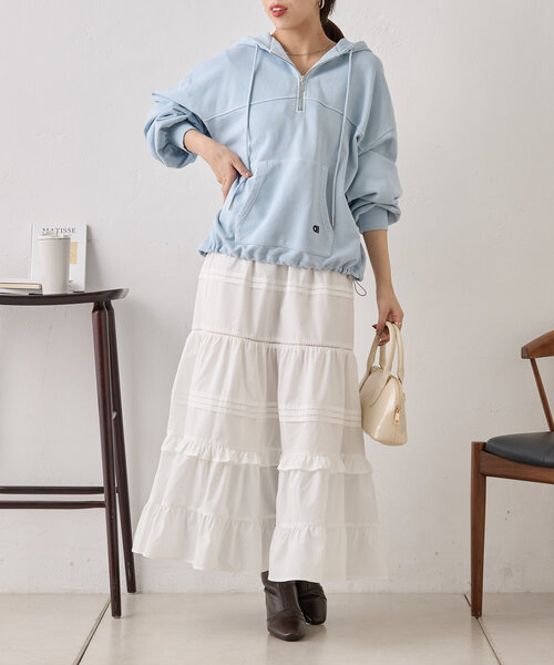 ハーフジップワンポイントフードルーズパーカー（パーカー）｜Chico